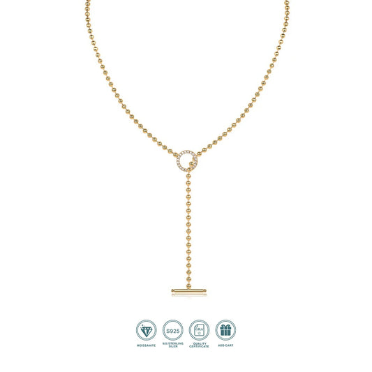 Jiuzuan Y Shape Beaded Chain Pendant Necklace 18K Gold