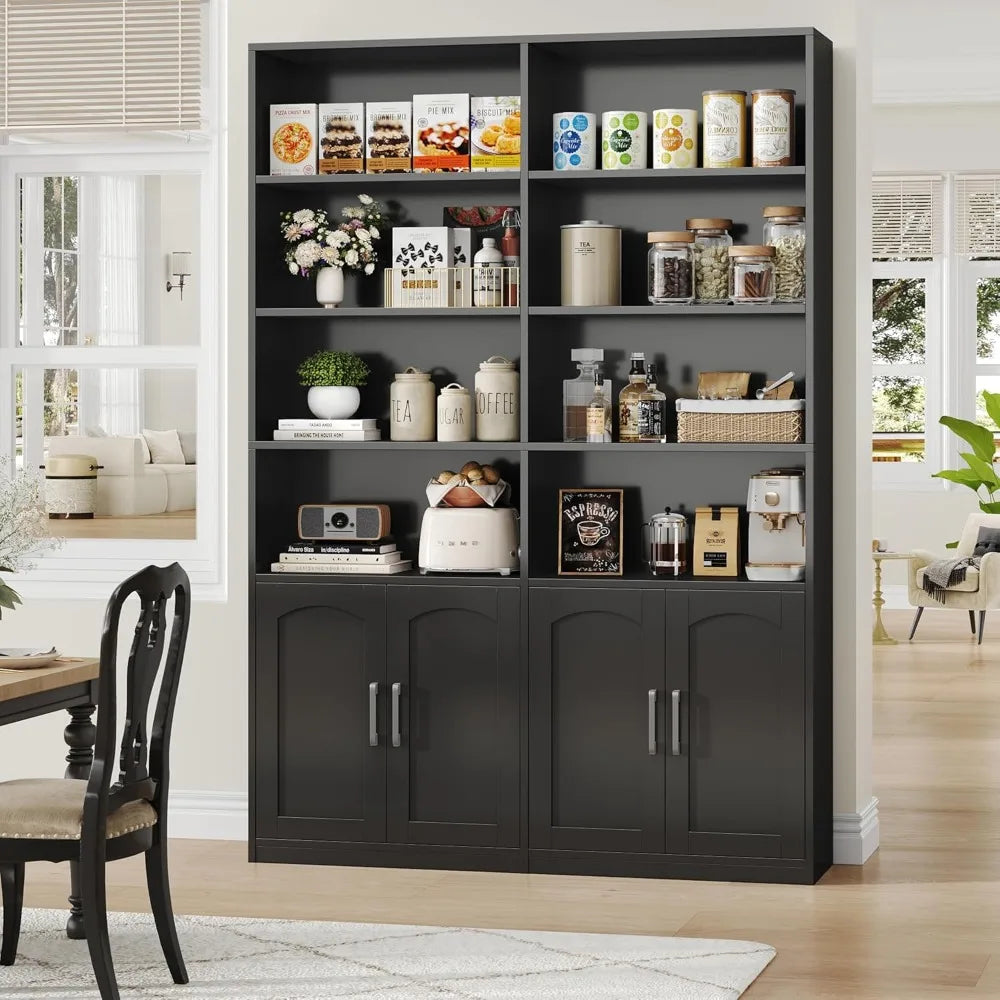 Bookshelf and Bookcase with Doors 6 Tier Double Wide Large Bookshelves Open Display Shelves 73 Inch Tall Bookshelf with Storage