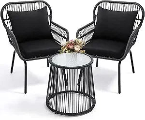 Ticify Outdoor Swivel Wicker Chair Set With Table Gliders