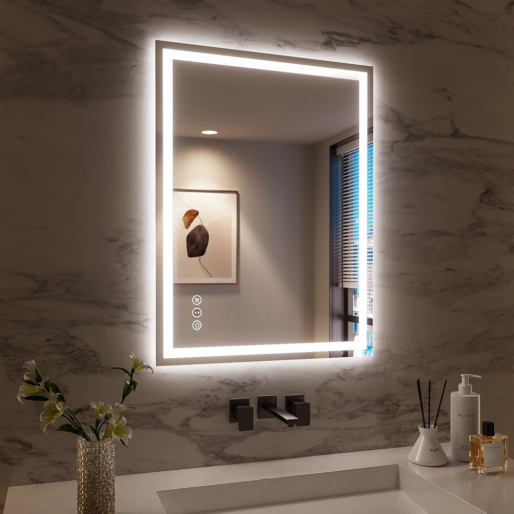 SH.KL Smart LED Bathroom Mirror, Anti-Fog and Dimmable, 3-Color Lighting with Memory, 5mm Shatterproof Glass, Wall-Mounted