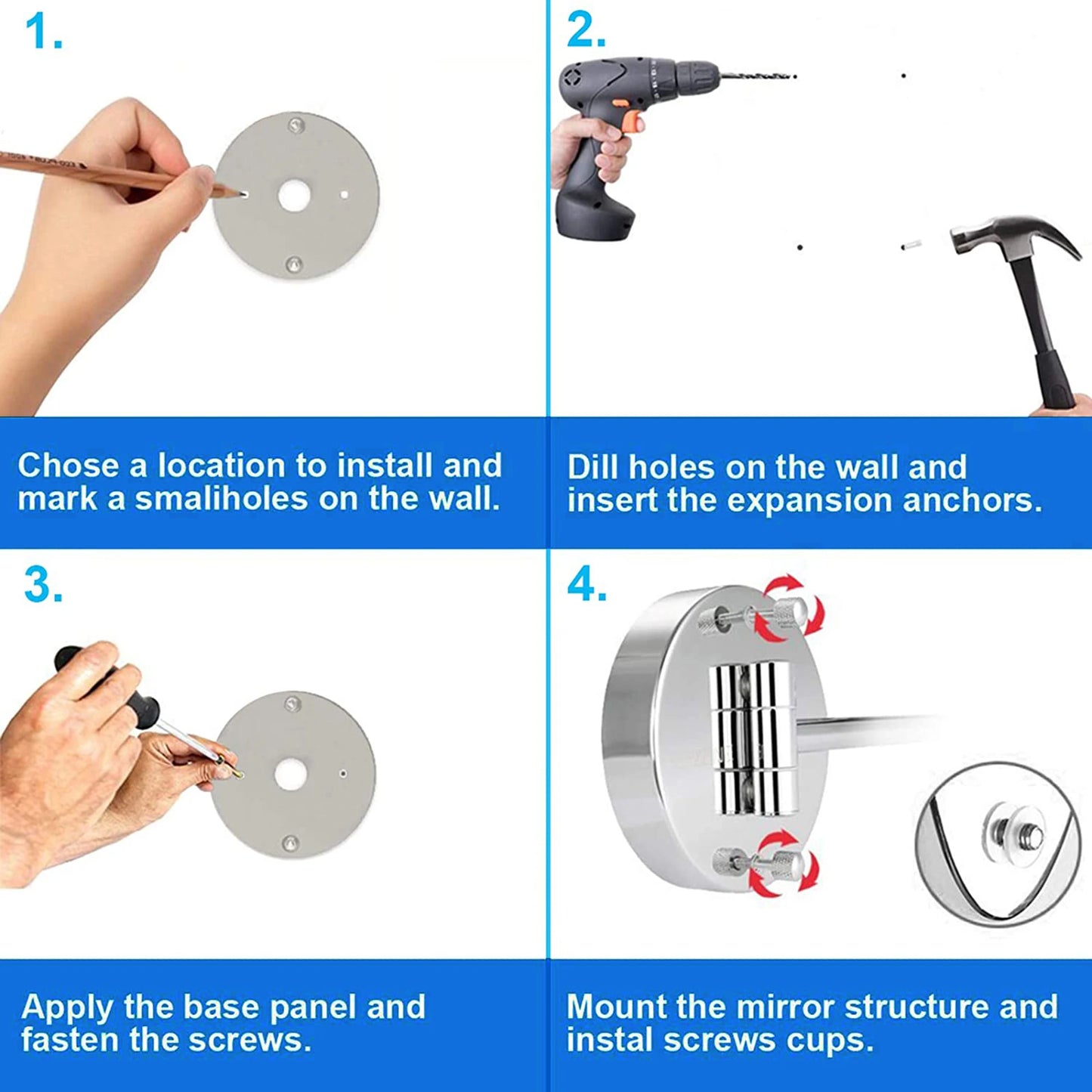 Hign Concerned LED Wall Mount Two Sided Magnifying Mirror