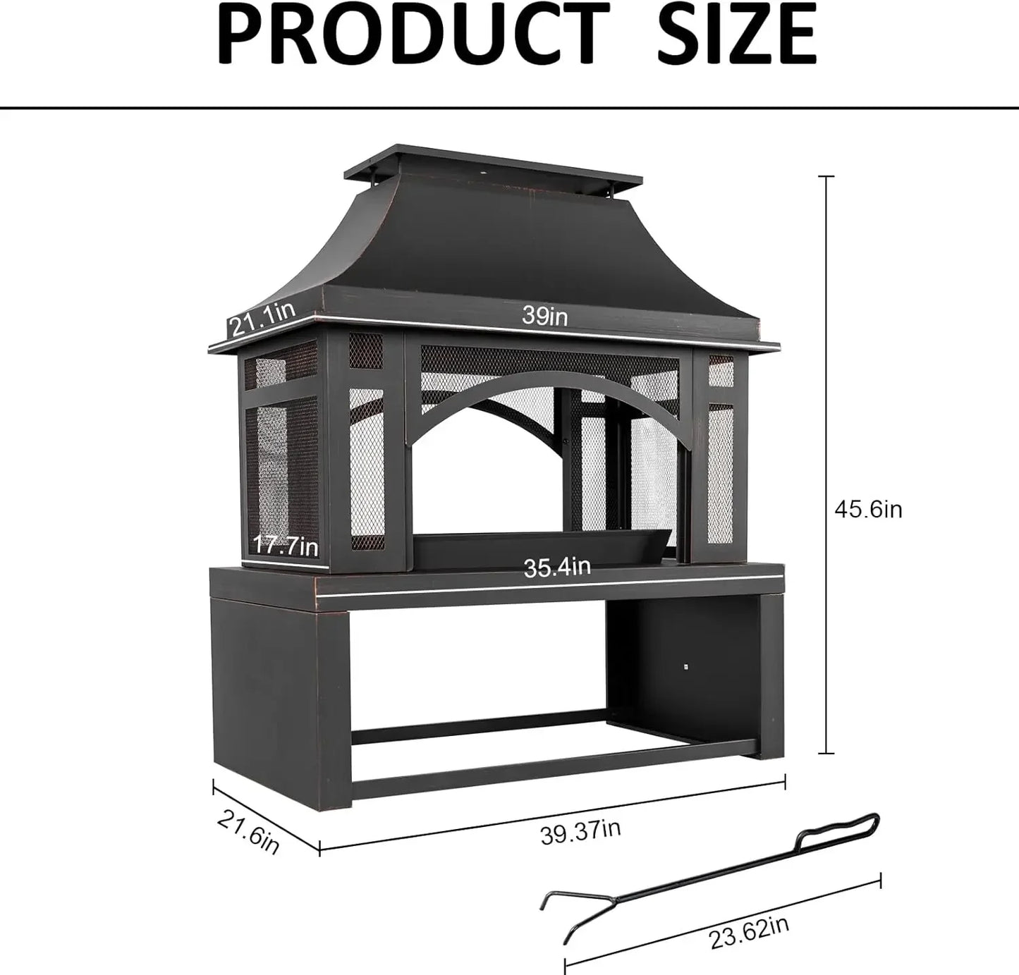 XMSJ Wood Burning Outdoor Fireplace With Chimney SparkGuard