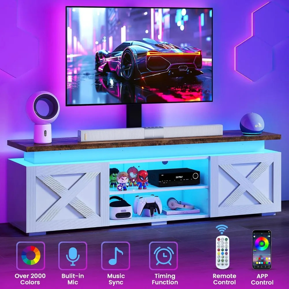 Angduo Farmhouse TV Stand With Mount And Led Light