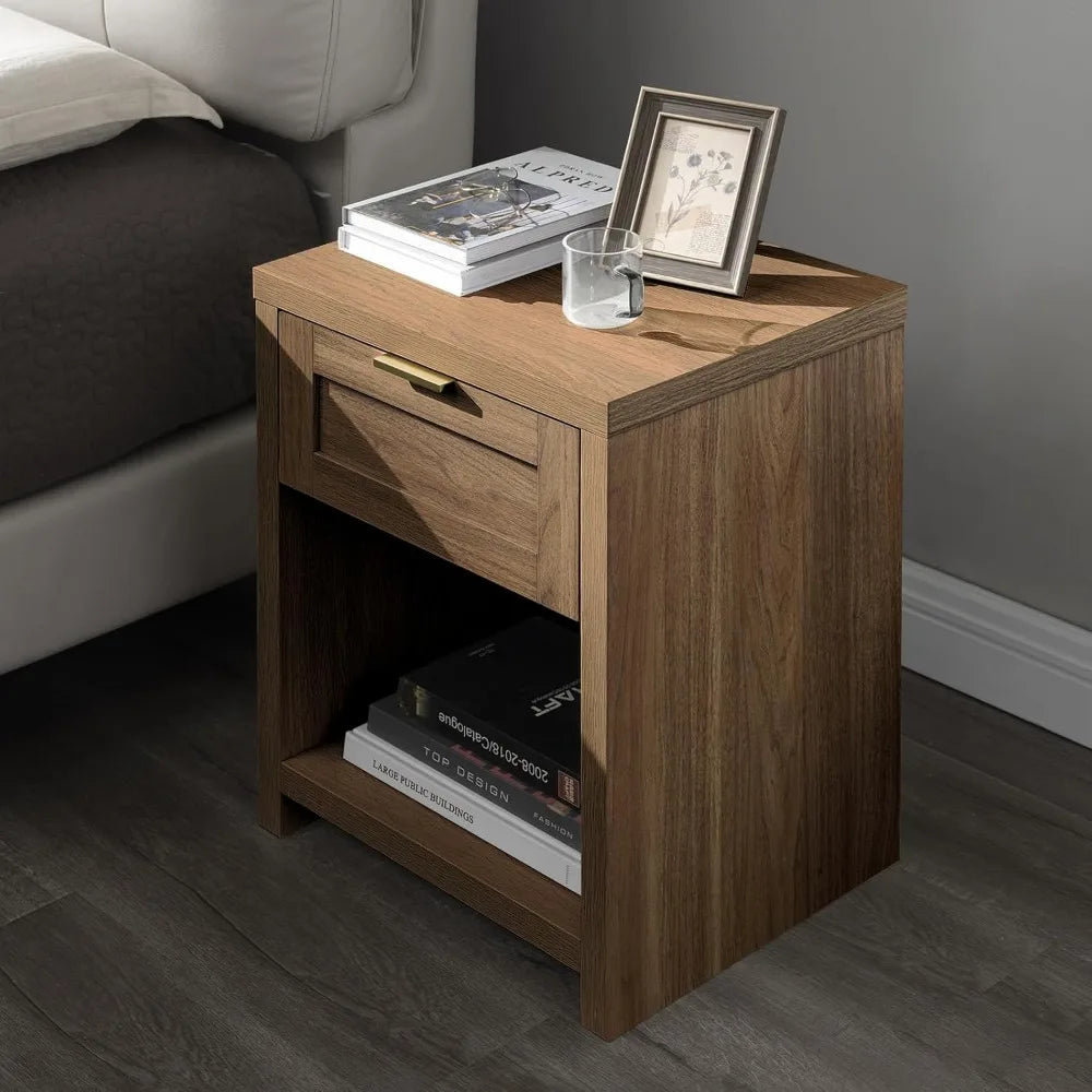 Night Stand Set 2, Boho End Table with Drawer and Storage Shelf Accent Table, Minimalist Sofa Bed Side Accent Table with Drawer