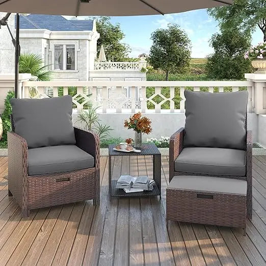 Outdoor Wicker Balcony Furniture With Ottoman Side Table
