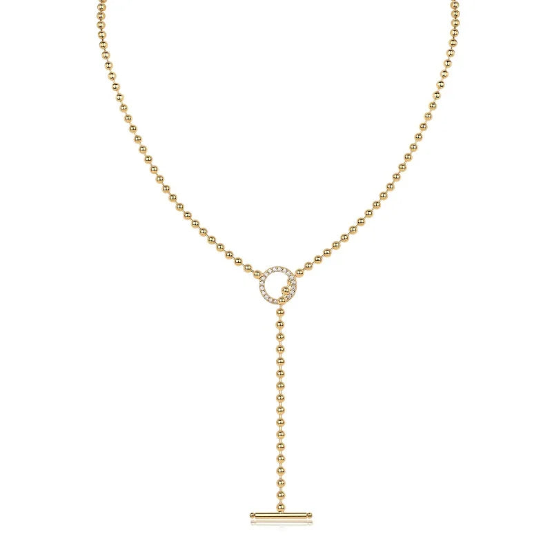 Jiuzuan Y Shape Beaded Chain Pendant Necklace 18K Gold