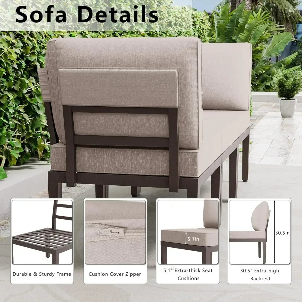 7 Pieces Patio Furniture Set 6-Seat Metal Modular Outdoor Patio Conversation Sectional w/Thick Cushion and Coffee Table