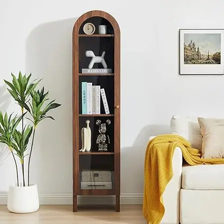 MKDK Bookcase 5 Tier With Adjustable Shelves Glass Door