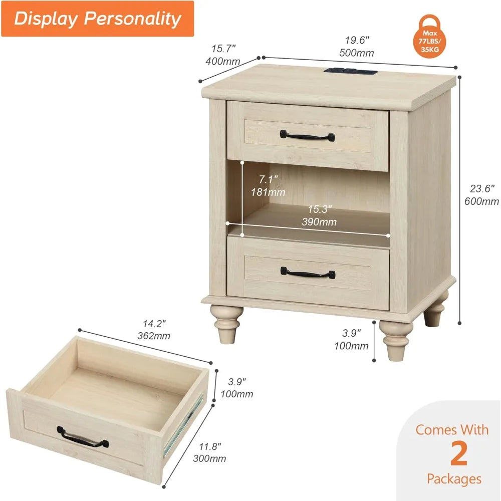 RBXC Set Of 2 End Tables With Charging Station Nightstands