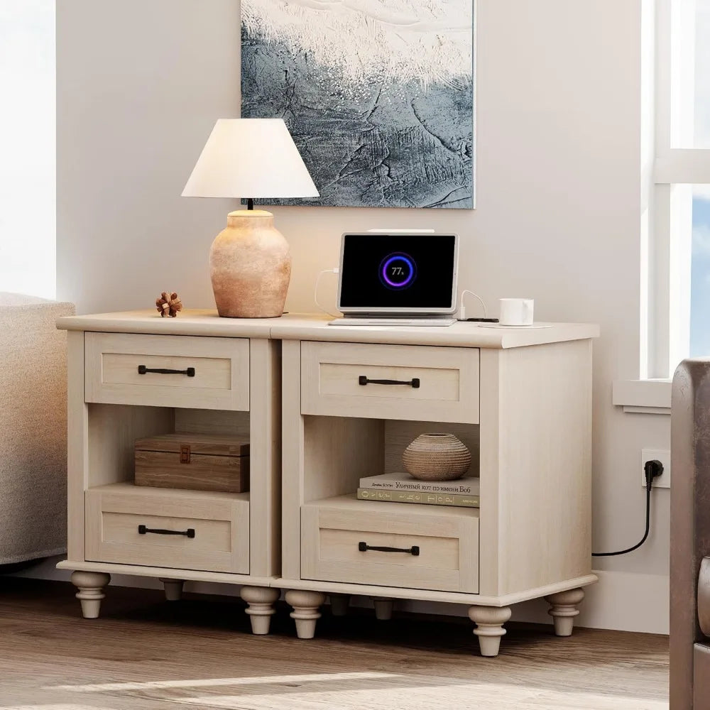 RBXC Set Of 2 End Tables With Charging Station Nightstands