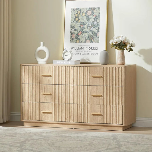 Ticify Fluted Double Dresser With Six Drawers Modern Chest