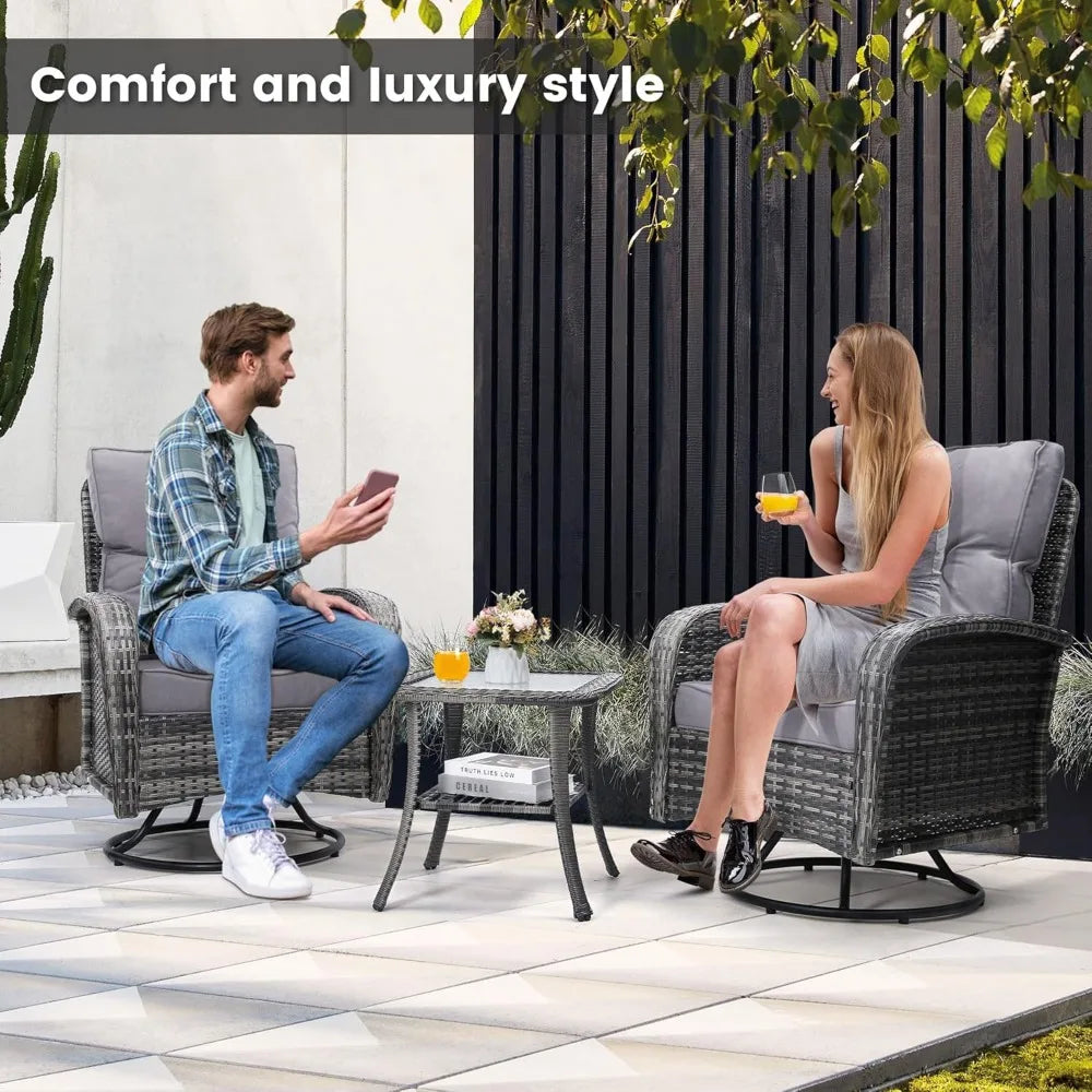 Ticify Outdoor Swivel Wicker Chair Set With Table Gliders
