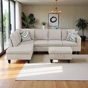 Sweet Blossoms Haven Modern L Shaped Sectional Sofa Ottoman