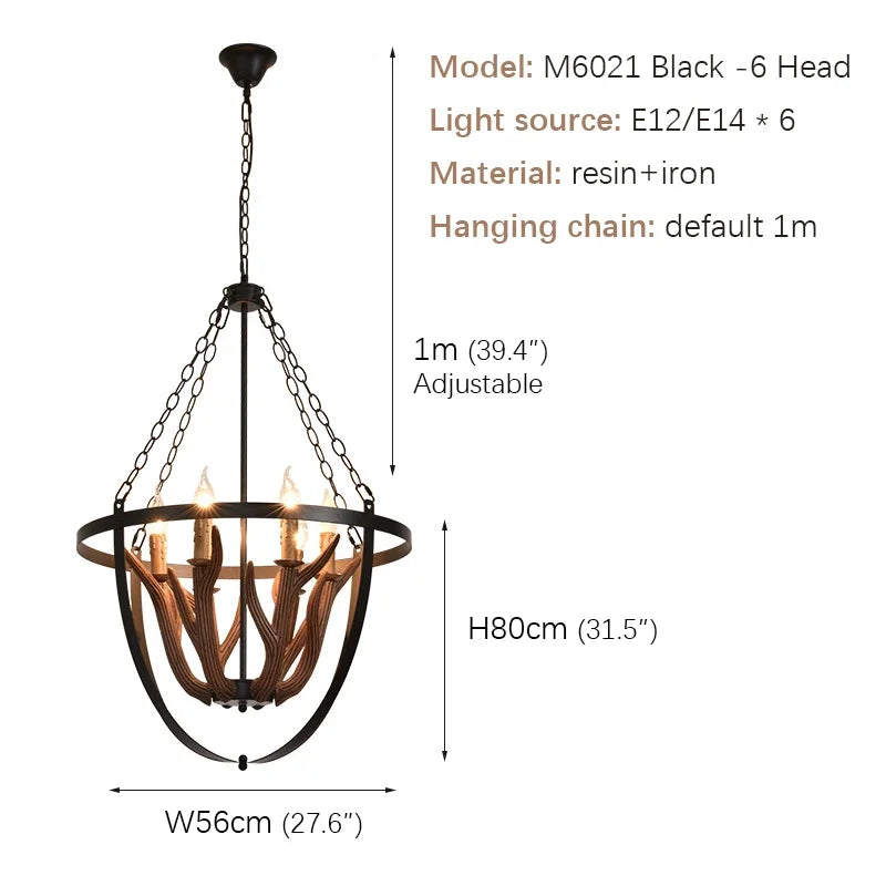 OUFU Deer Horn Pendant Lamp Rustic Industrial Chandelier