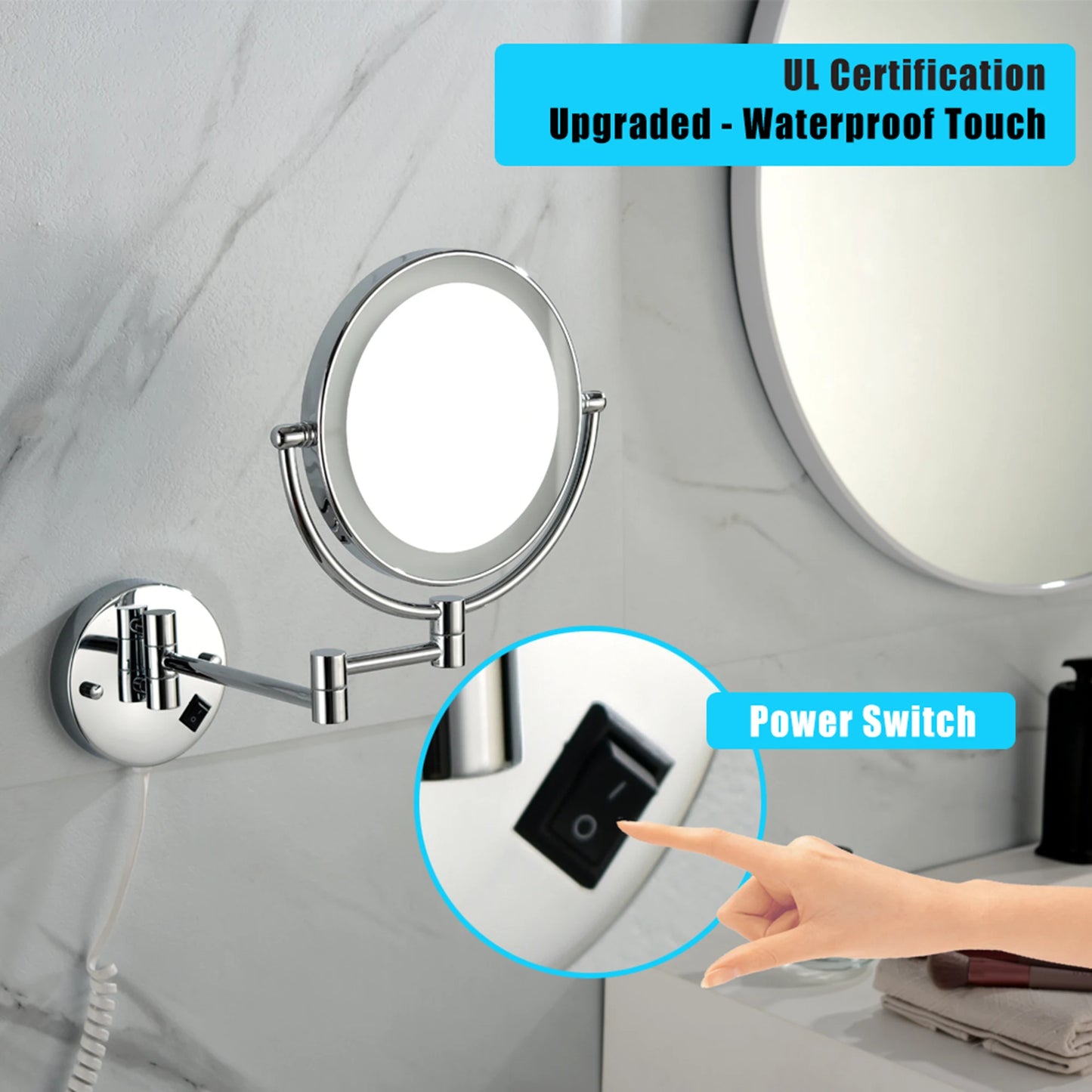 Hign Concerned LED Wall Mount Two Sided Magnifying Mirror