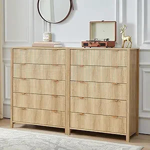 Ticify Fluted Double Dresser With Six Drawers Modern Chest