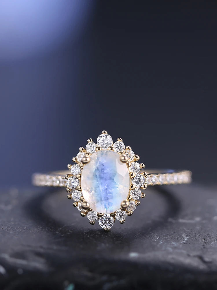 GEM'S BALLET Moonstone Sterling Silver Halo Engagement Ring