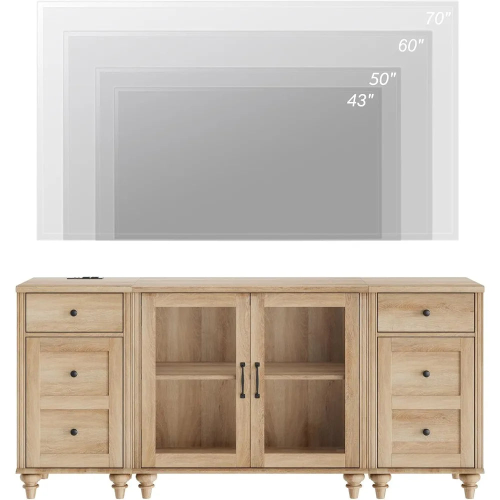 RBXC Wood TV Cabinet Entertainment Unit With Charging