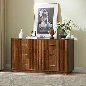 Ticify Fluted Double Dresser With Six Drawers Modern Chest
