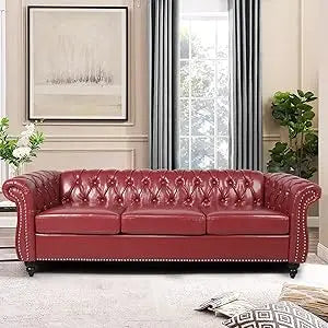 DAFIFY Chesterfield Sofa Tufted Leather 3 Seater Couch