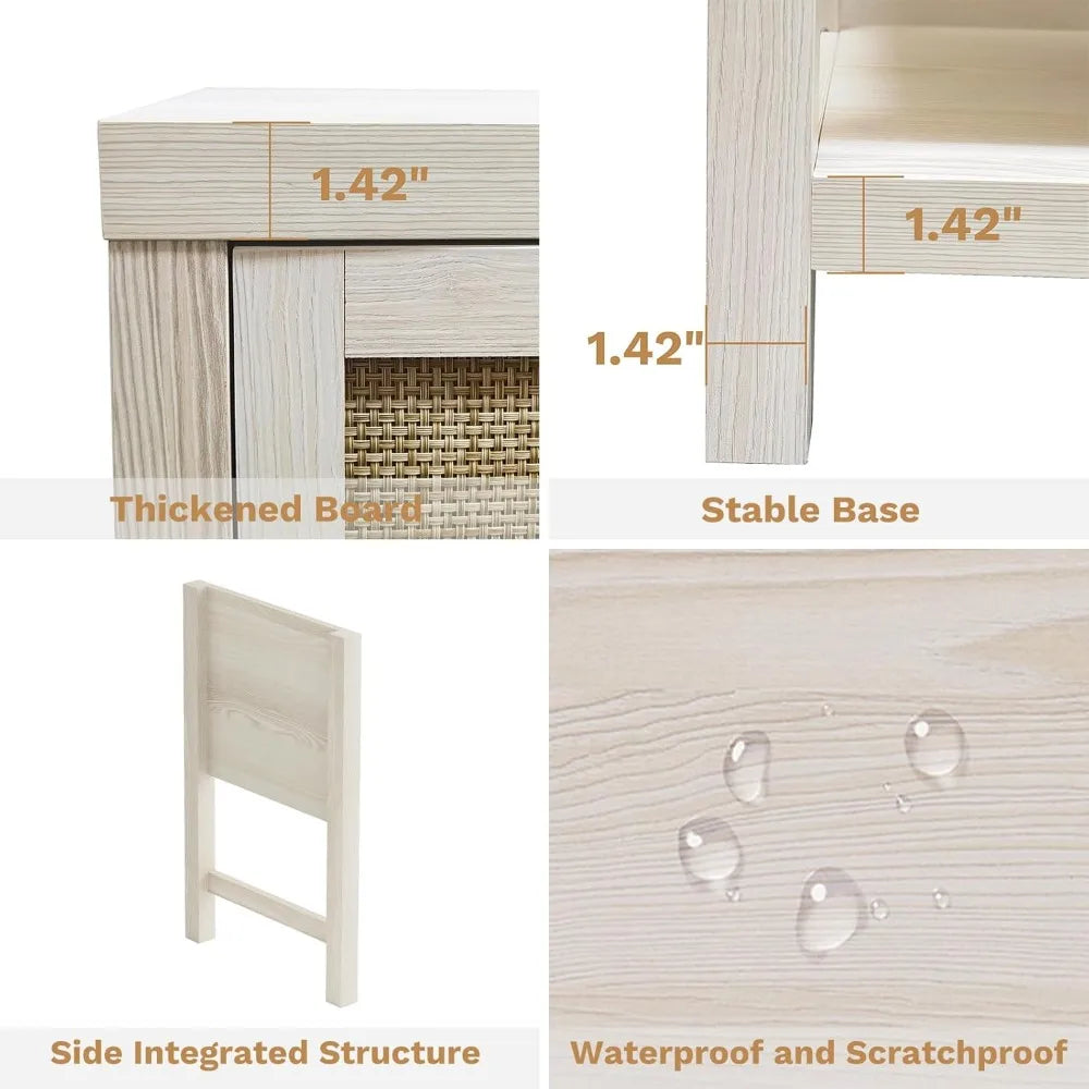 Ticify Boho Rattan Nightstand Set Of 2 With Drawers