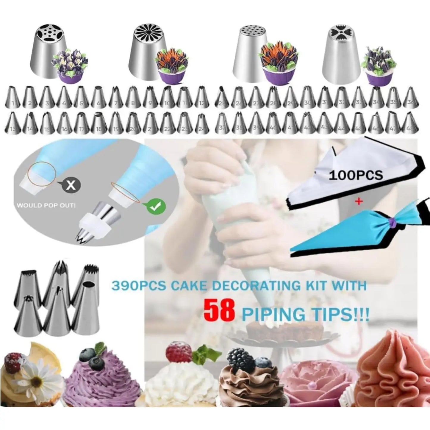 Cake Decorating Supplies,Cake Decorating Kit 3 Packs Springform Cake Pans, Cake Rotating Turntable, 54 Piping Icing Tips, 4 Russ