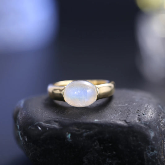 GEM'S BALLET Moonstone Ring 925 Silver Gold Plated Jewelry