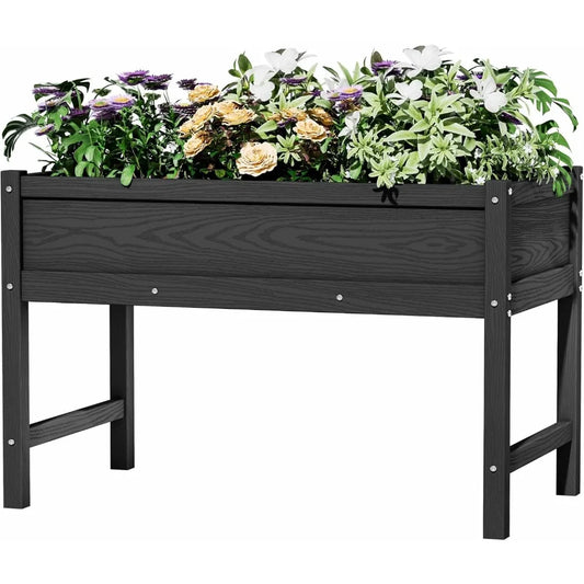 HDPE Raised Garden Bed with Legs, Outdoor All-Weather Elevated Planter Box Stand for Seeds, Herbs, Flowers, Vegetables (Black)