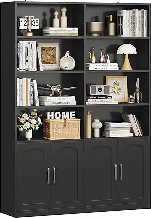 Bookshelf and Bookcase with Doors 6 Tier Double Wide Large Bookshelves Open Display Shelves 73 Inch Tall Bookshelf with Storage