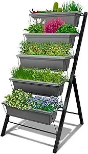 4Ft Vertical Raised Garden Bed - 5 Tier Food Safe Planter Box for Outdoor and Indoor Gardening Perfect to Grow Your Herb Vegetab
