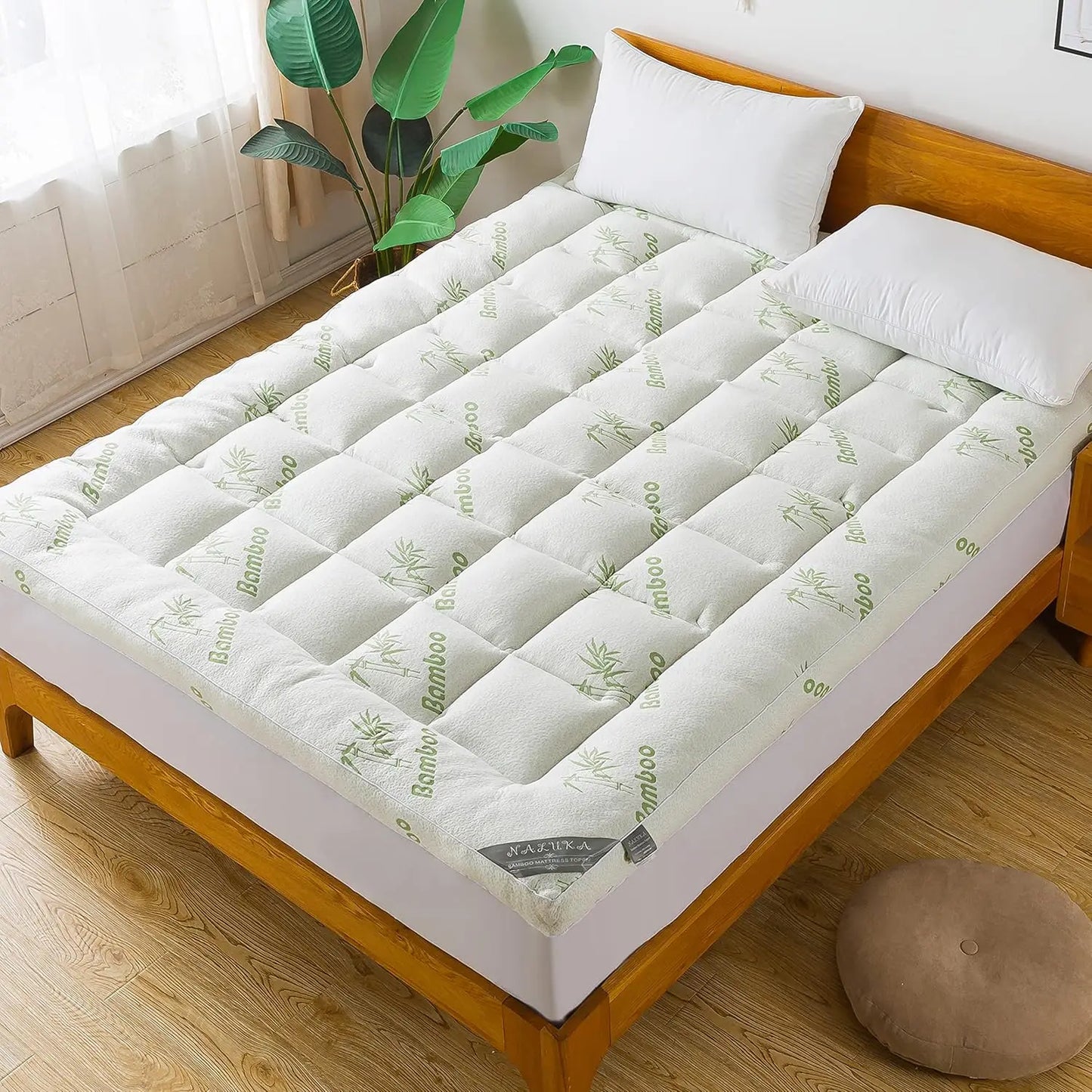 Bamboo_Viscose Mattress Topper Queen Size, Cooling Extra Thick Breathable Mattress Pad, 8-21”Deep Pocket Soft Quilted Fitted