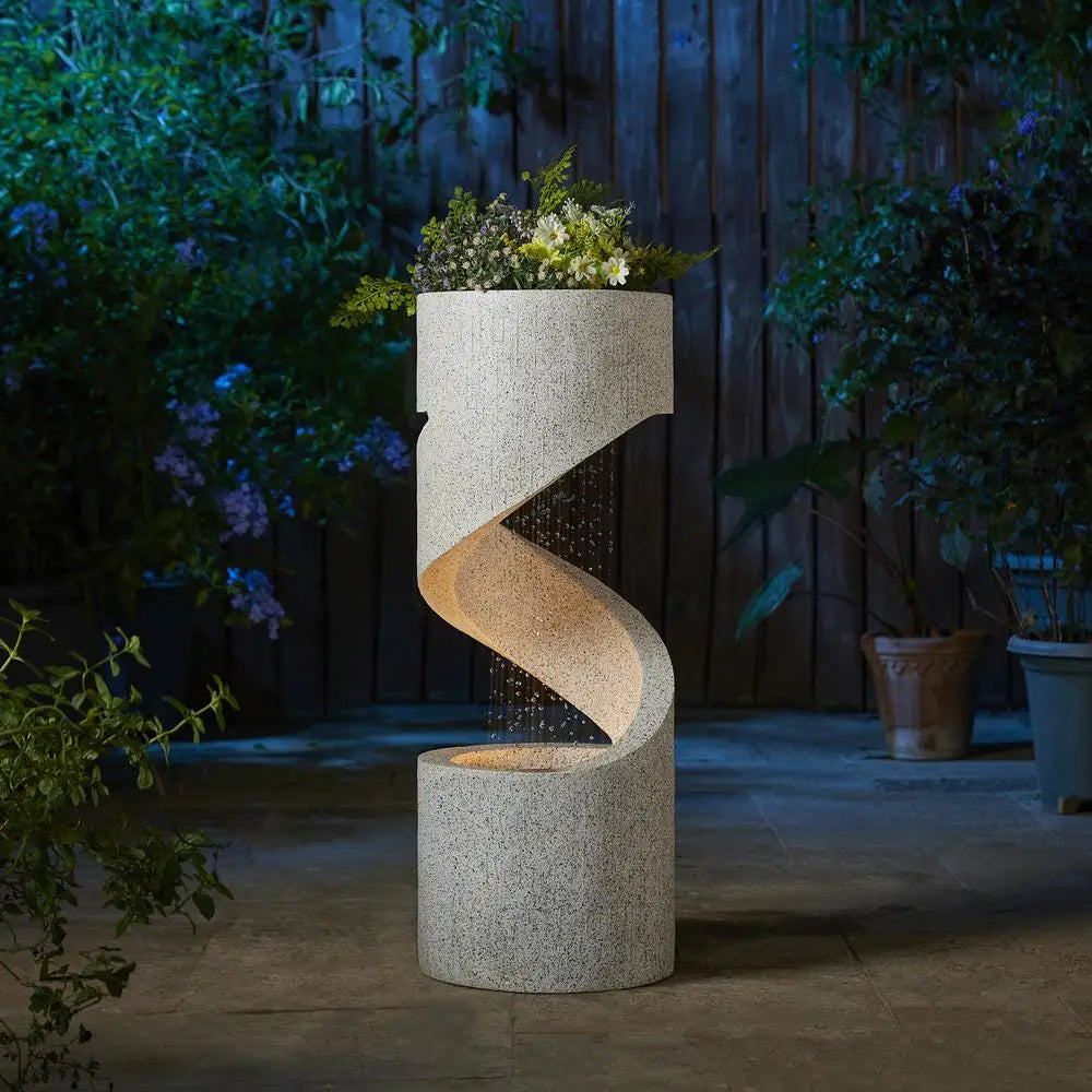 XMSJ LED Outdoor Water Fountain Planter With Tiered Spiral