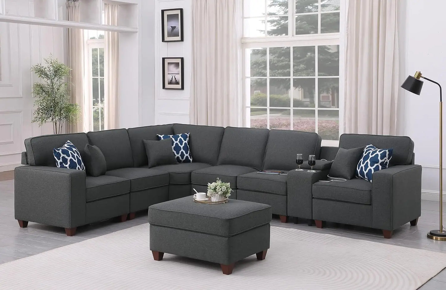 Sichuan Sectional Sofa With Movable Ottoman And Pillows
