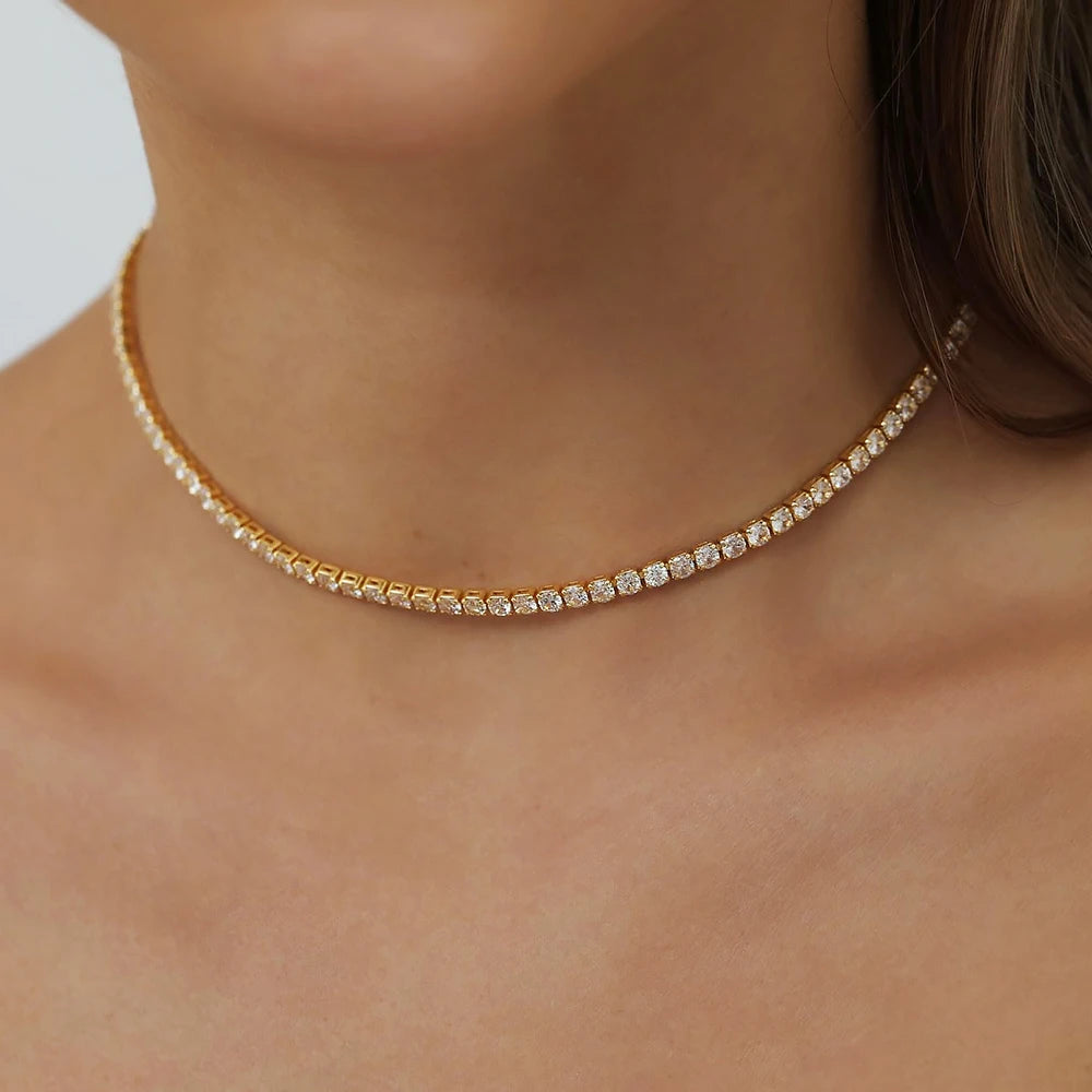 ROBUKFC Moissanite Tennis Necklace Sterling Silver Plated