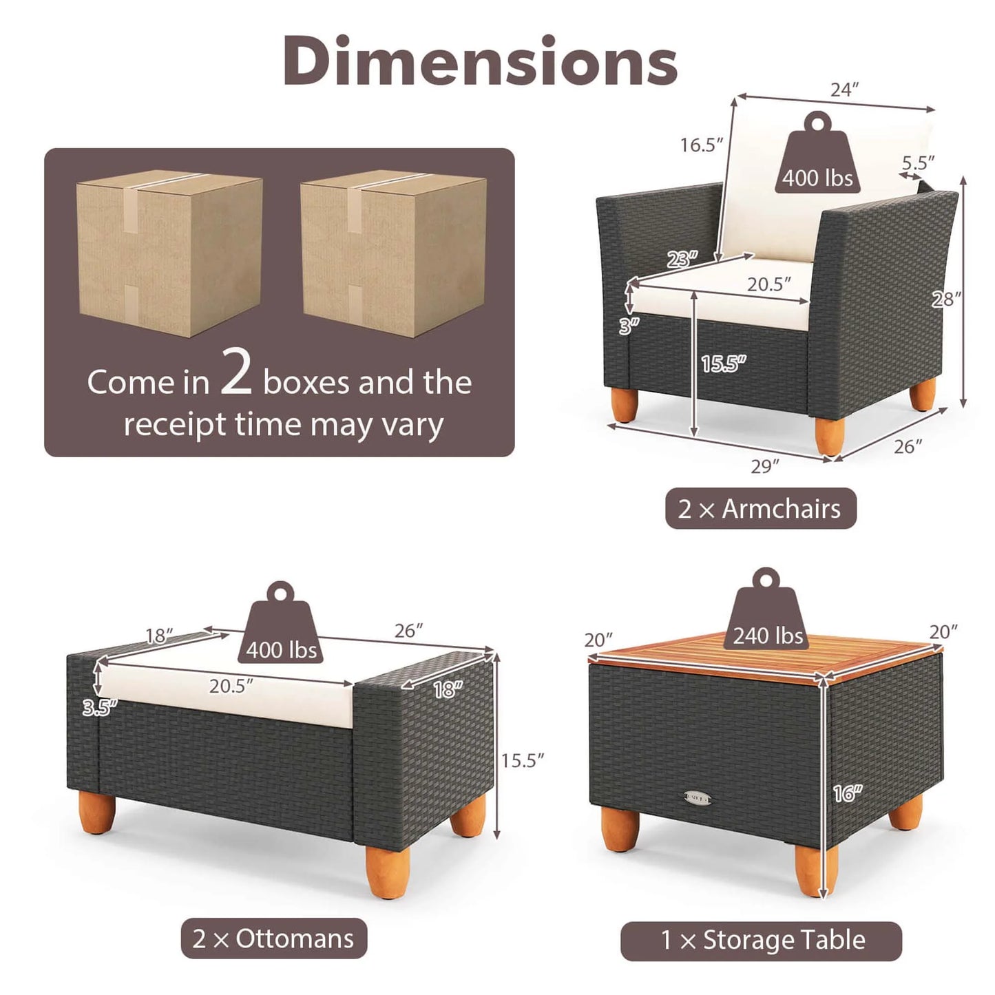 HOMASIS 5 Patio Set With Storage Table Ottomans Cushions