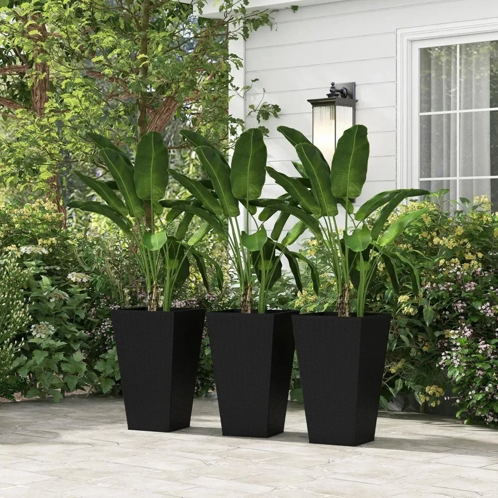 Set of 3 Tall Planters with Drainage Hole Indoor Flower Pots for Porch Front Door Entryway 24 Inch Outdoor Plant Pots