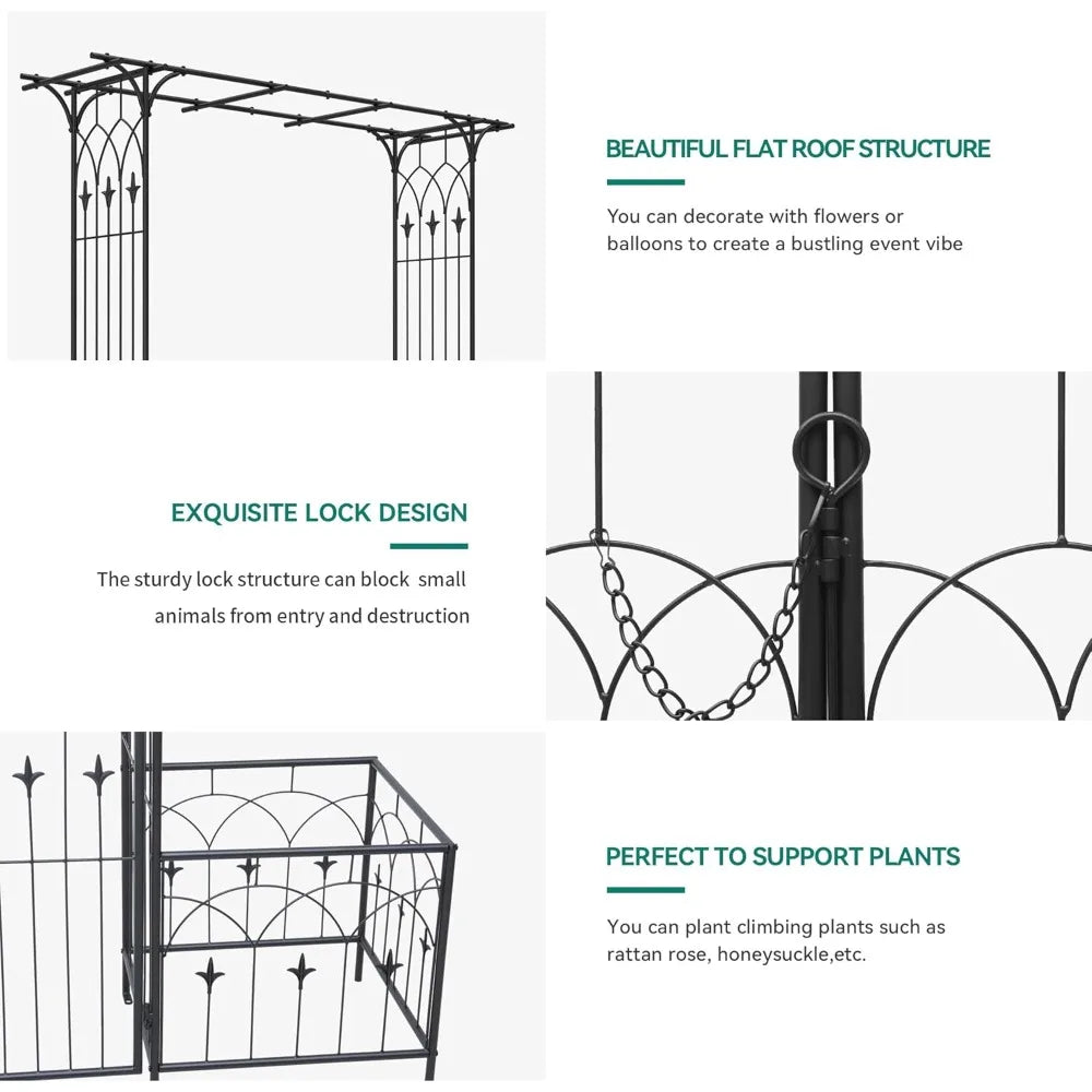 Garden Arbor with Gate and Planter Box, Metal Garden Arch for Climbing Plants Outdoor, Wedding Arches for Ceremony, Garden Arbo