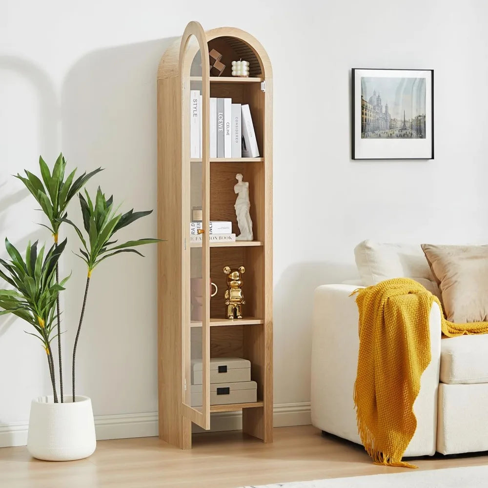 MKDK Bookcase 5 Tier With Adjustable Shelves Glass Door