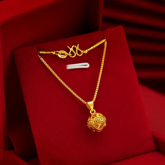 Pure Gold Color Pattern Small Embroidered Ball Pendant Necklaces for Women Gold Color Trendy Necklaces Chain Fine Jewelry Gifts