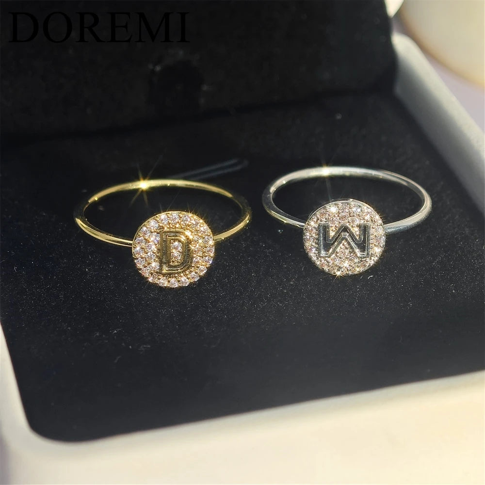 Doremi Initial Letter Ring Women Micro Pave Zircon Custom