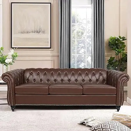 DAFIFY Chesterfield Sofa Tufted Leather 3 Seater Couch