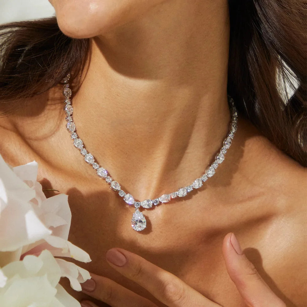Sweet Blossoms Haven Stone Fans CZ Pear Drop Necklace
