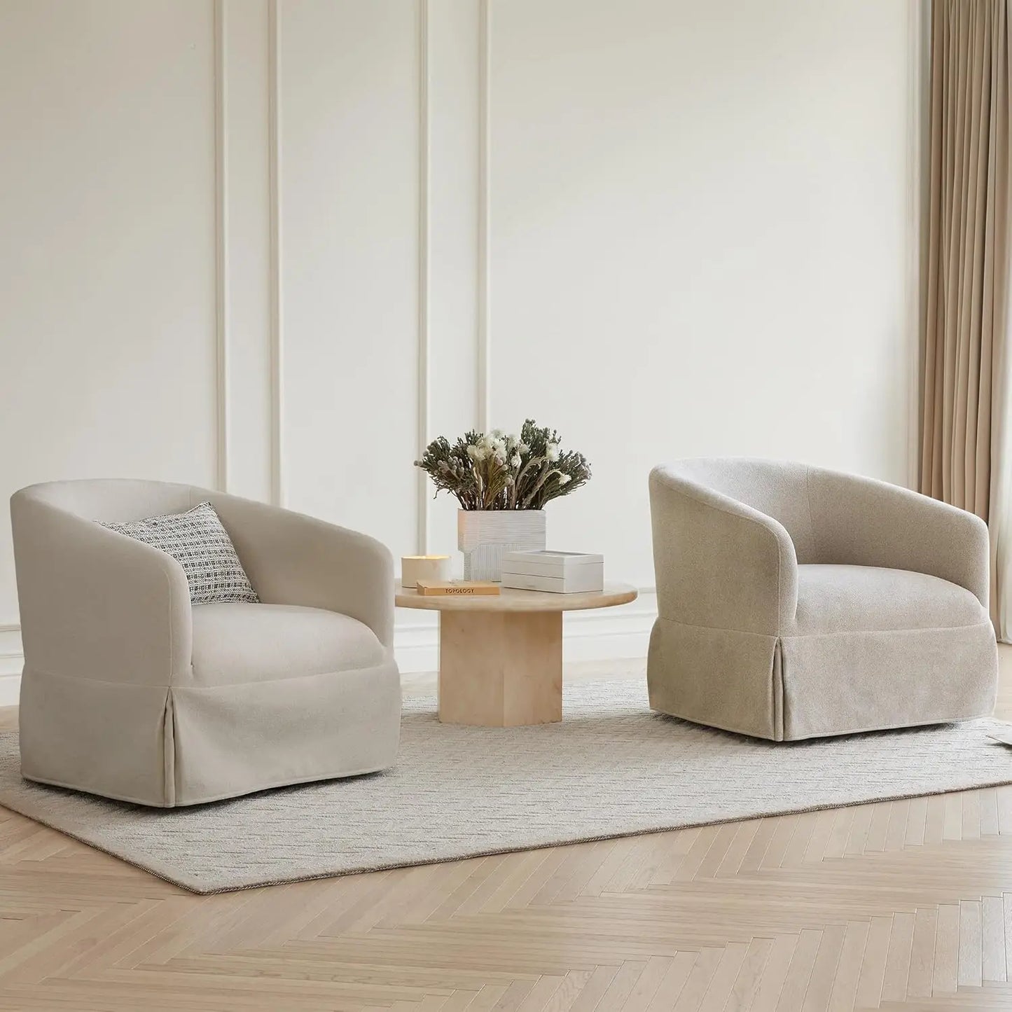 OEING Swivel Chair 360 Degree Upholstered Barrel Armchair