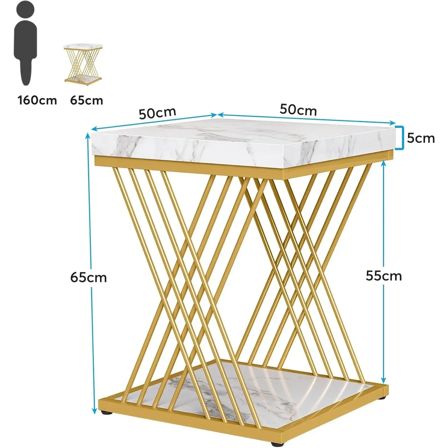 Little Tree Modern Square Two Tier End Table With Storage