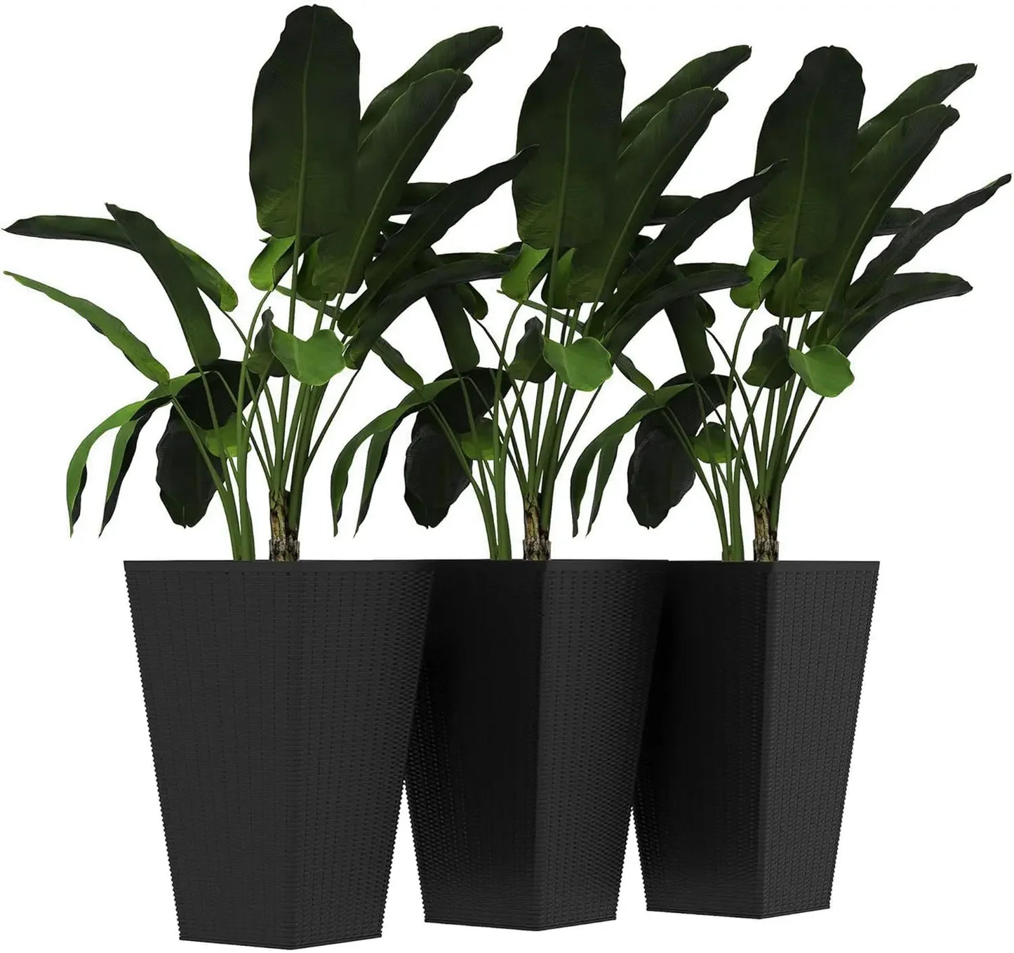 Set of 3 Tall Planters with Drainage Hole Indoor Flower Pots for Porch Front Door Entryway 24 Inch Outdoor Plant Pots