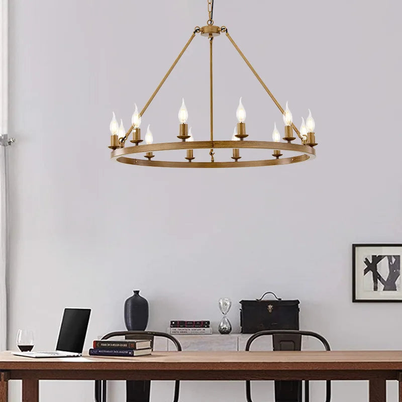 Phube American Wagon Wheel Chandelier Round Ceiling Lamp