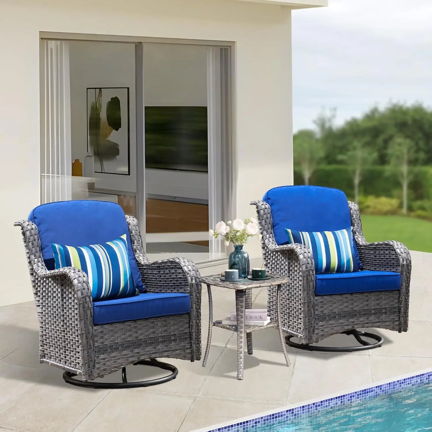 Angduo Outdoor Swivel Rocker Chair Set Of 2 Wicker Glider