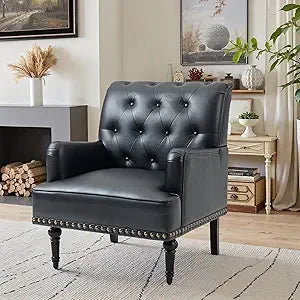 PU Leather Accent Chair, Modern Upholstered Armchair for Living Room, Comfy Arm Chair Single Sofa Reading Seat with Wooden Legs