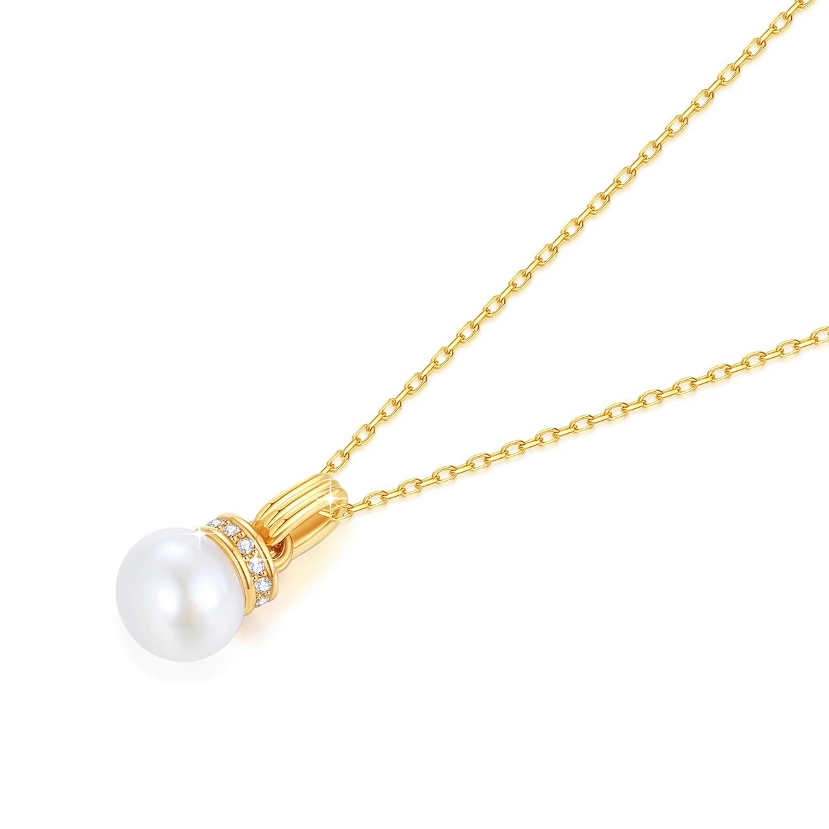 Real 18K Gold Natural Pearl Pendant Necklace with Certificate for Women Anniversary Gift