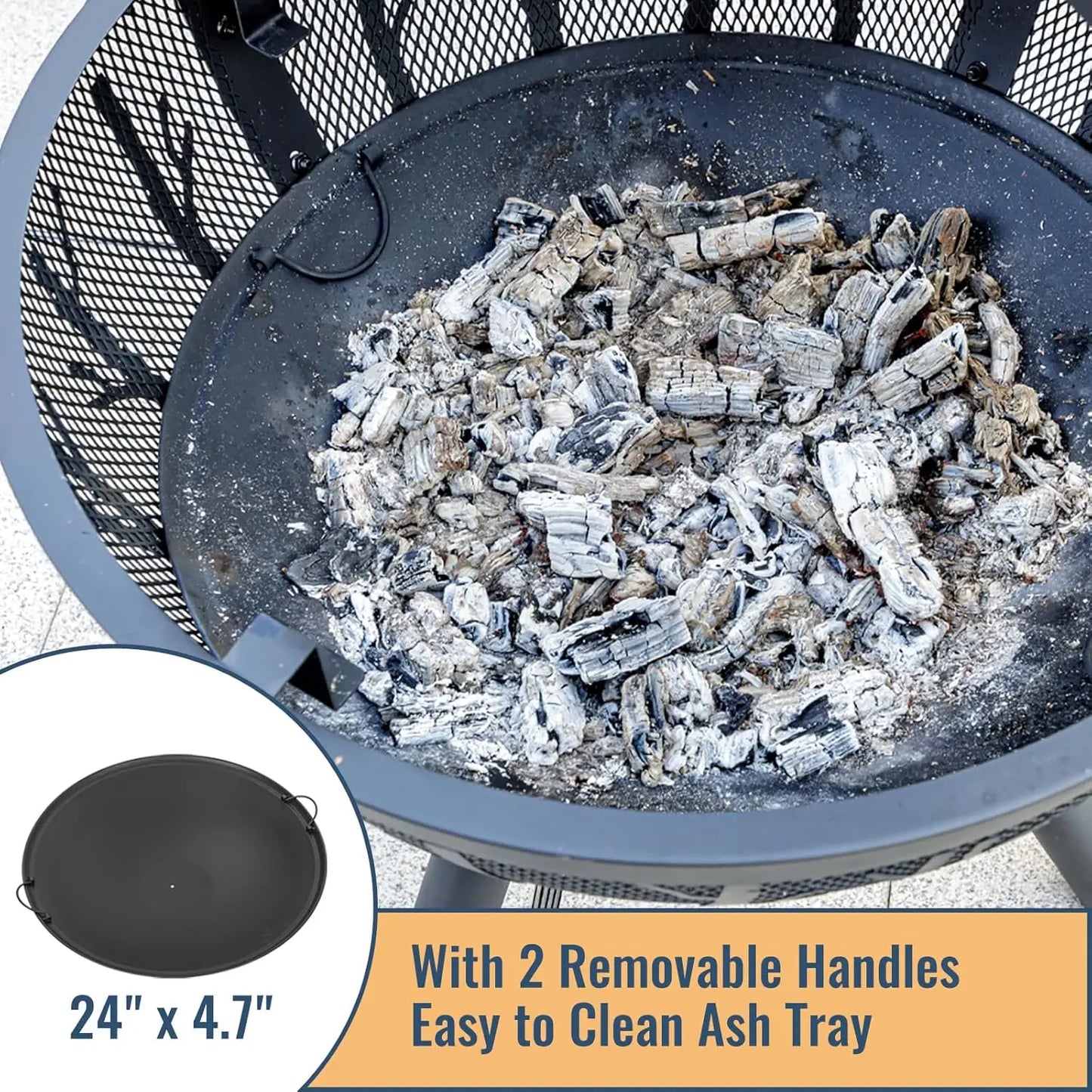 35 Inch Wood Burning Fire Pit with BBQ Grill, Heavy Duty Fire Pits Ball for Outside with Spark Screen & Removable Ash Pan